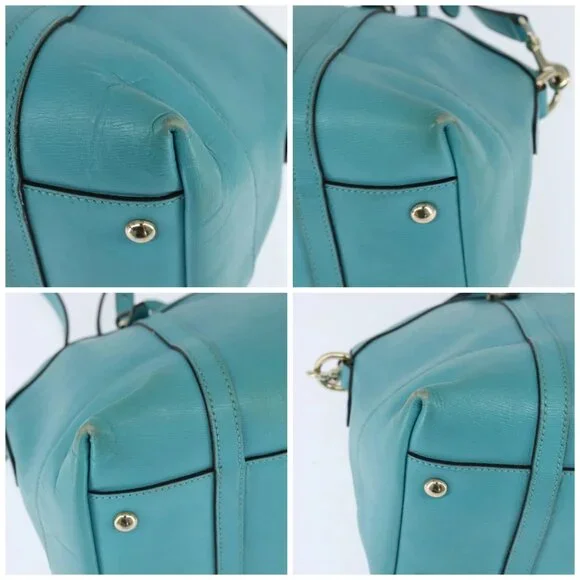 GUCCI Hand Bag Leather 2way Turquoise Blue Gold 309614 Auth 149064 - Picture 16 of 16